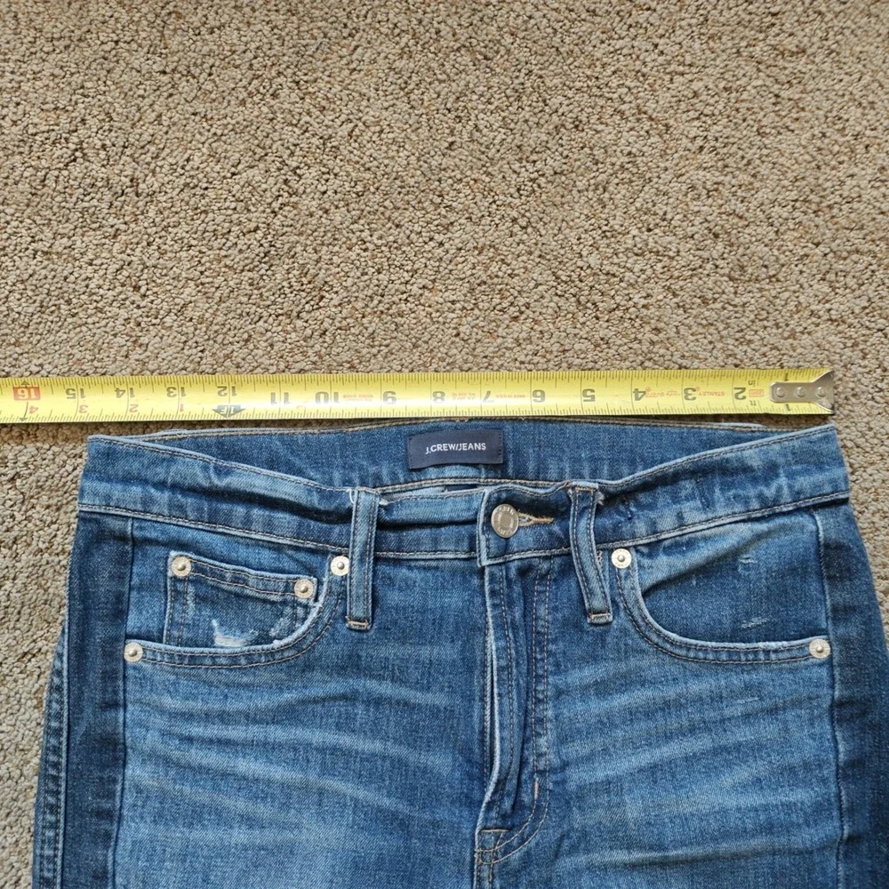 J.Crew Womens Tuxedo Stripe Distressed High Rise Straight Leg Jeans Blue Size 27